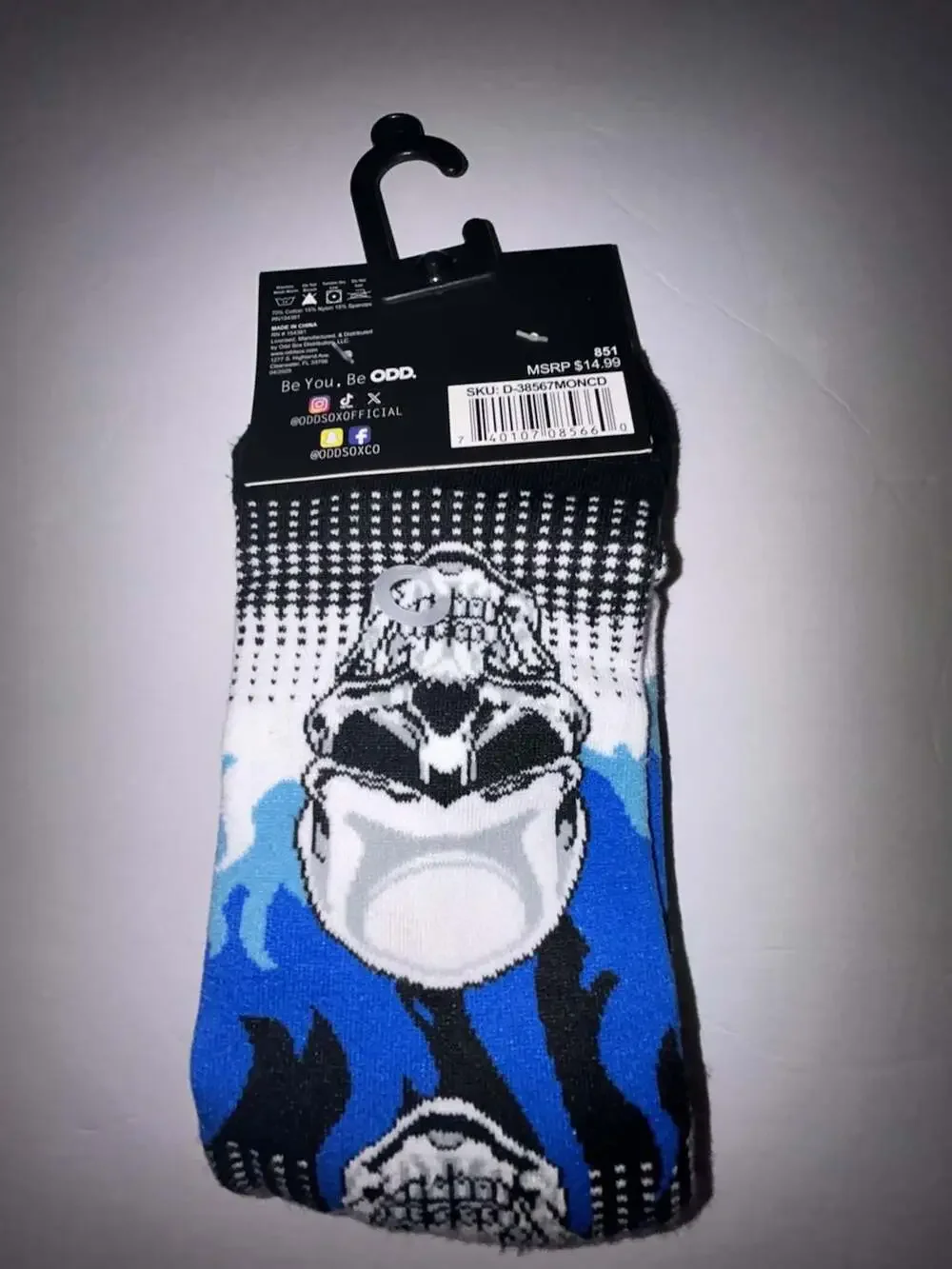 Odd Sox Blue Flame Skull Crew Socks